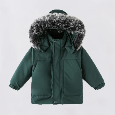 Детская куртка, зимнее пальто, теплая ветровка с капюшоном, повседневная одежда с толстым воротником для маленьких мальчиков